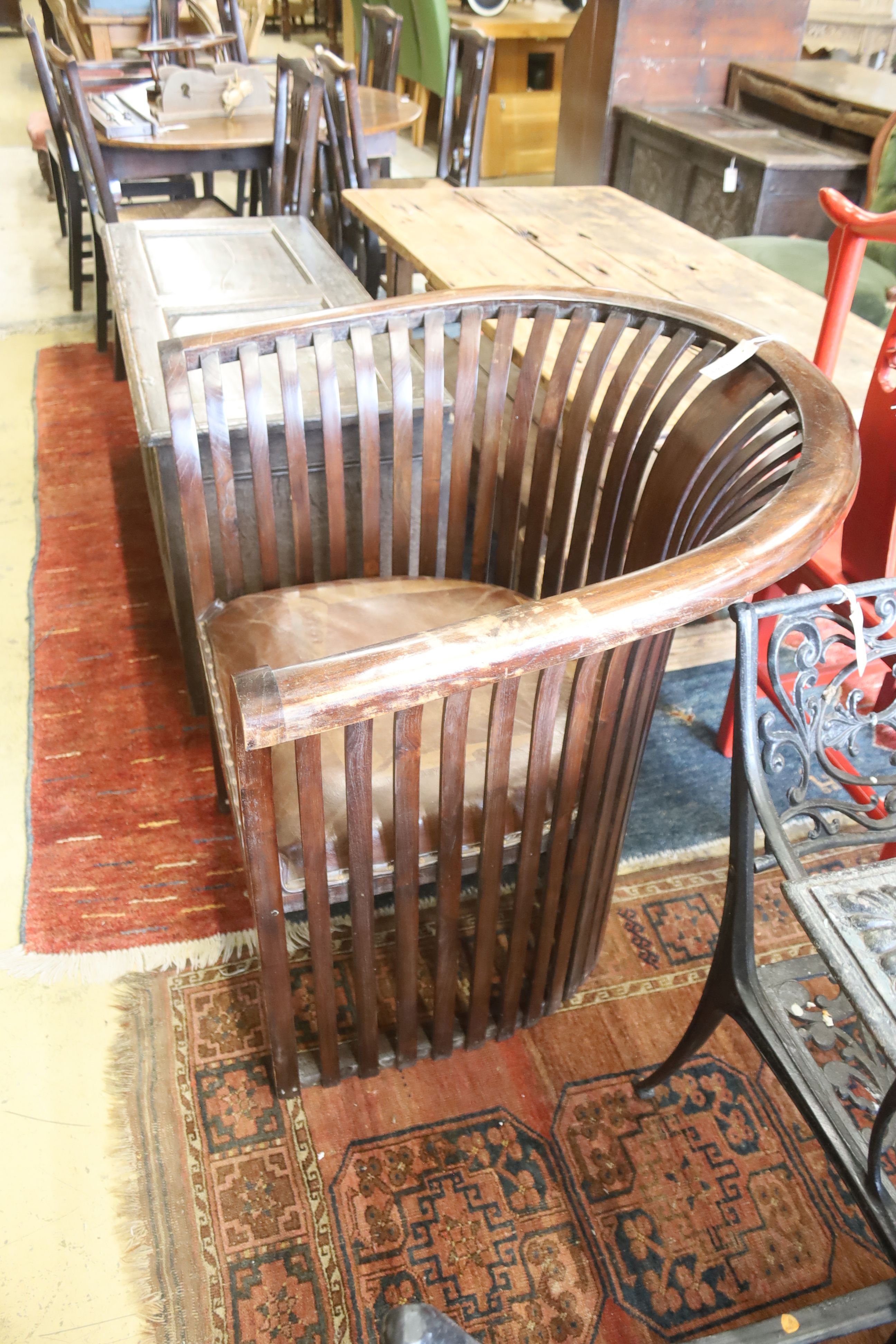 A Vienna Secessionist (Hoffman) style stained beech armchair, width 86cm, depth 75cm, height 88cm